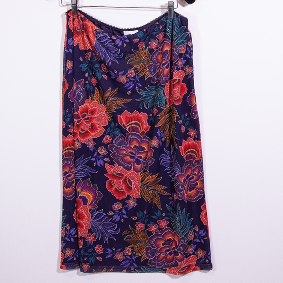 NEW Johnny Was Jade Lizandrea Mesh Pull On Midi Skirt Etta's Garen Print XL